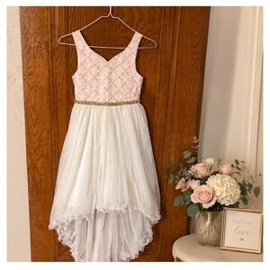 American Princess Girls Pink White Tulle High Low Flower Girl Party Dress Size 8